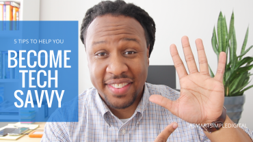 host mike, holding 5 fingers up, caption reads, 5 tips to help you become tech savvy