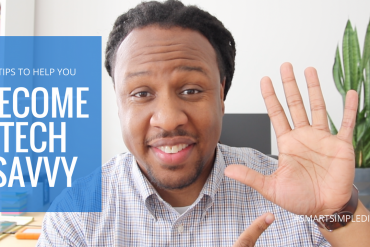 host mike, holding 5 fingers up, caption reads, 5 tips to help you become tech savvy